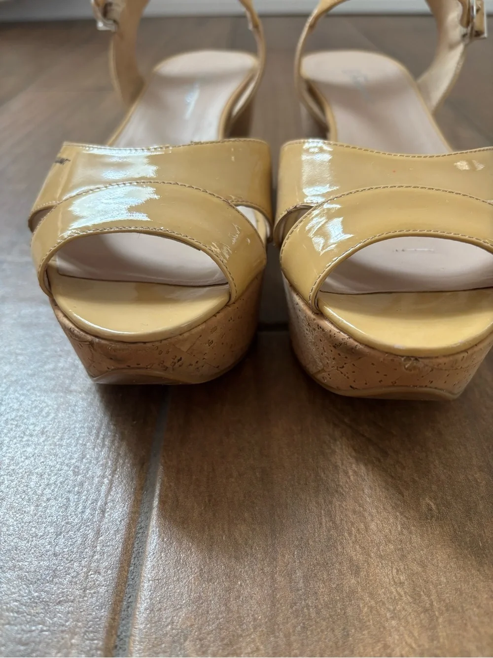 Salvatore Ferragamo Patent Leather My Sunset Cork Wedge Sandals Size 7.5 M
